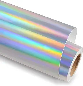Roll of high tack holographic vinyl for printing with a glossy finish and rainbow reflections