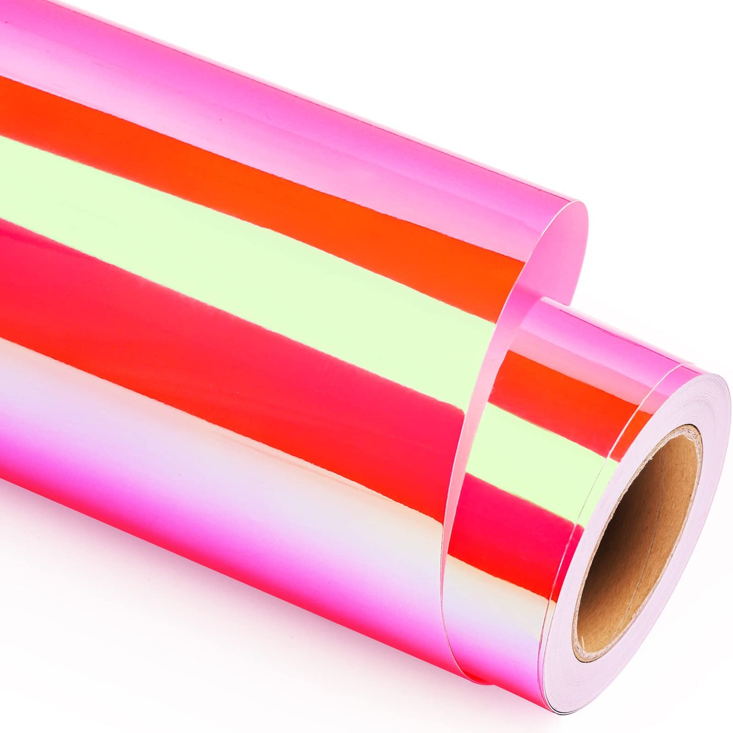 Rolled Pink Holographic Vinyl showing vibrant iridescent colors for crafting projects