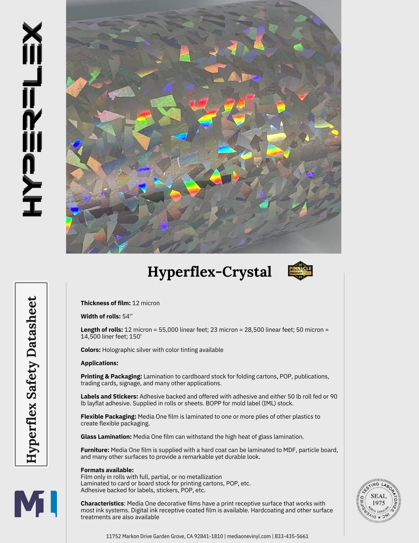 Hyperflex-Crystal Chrome finish vinyl roll with holographic silver color and multiple applications
