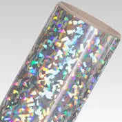 Chrome finish vinyl roll with a holographic pattern for creative crafting and decor projects
