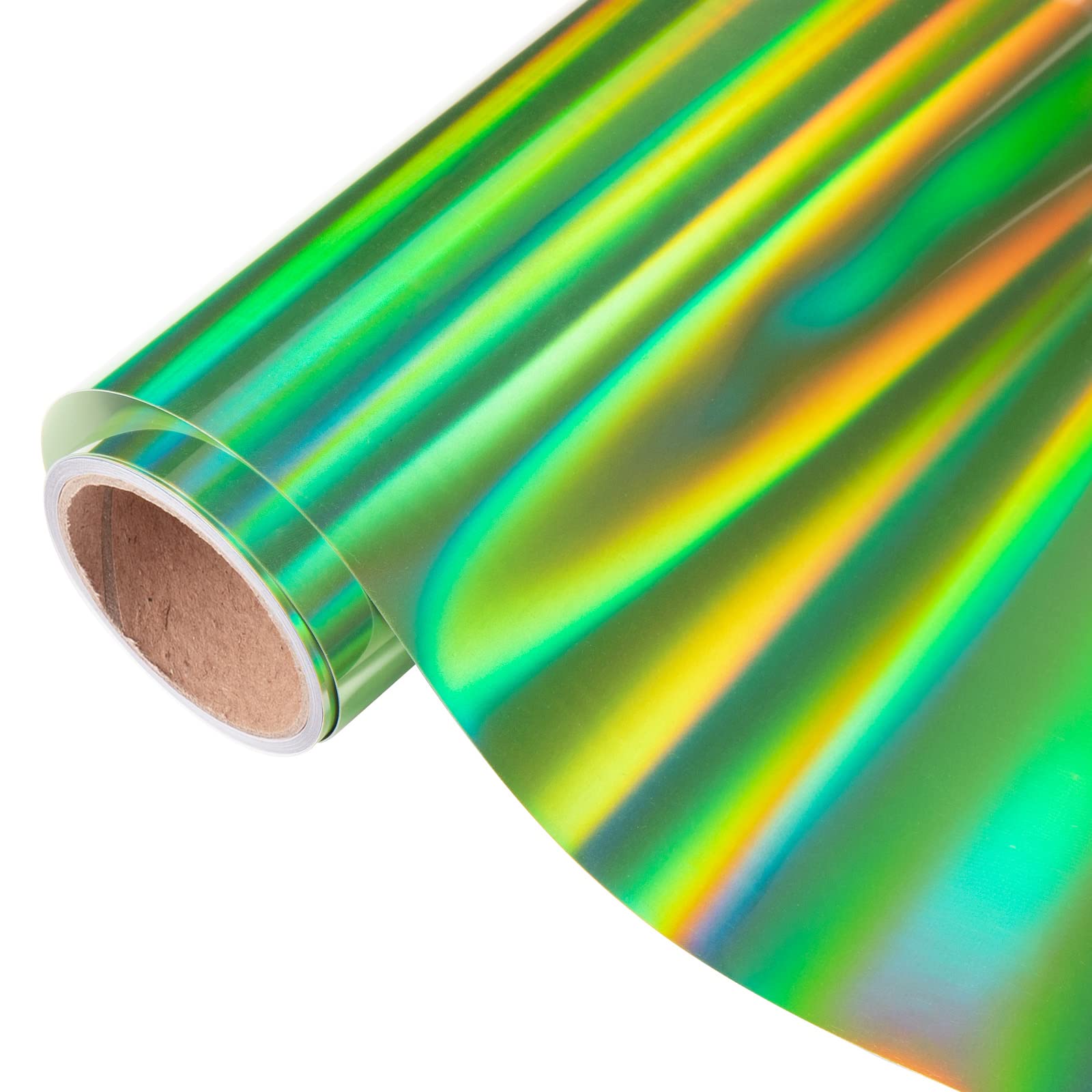 Solvent compatible green holographic vinyl roll with vibrant rainbow patterns for crafting and signage