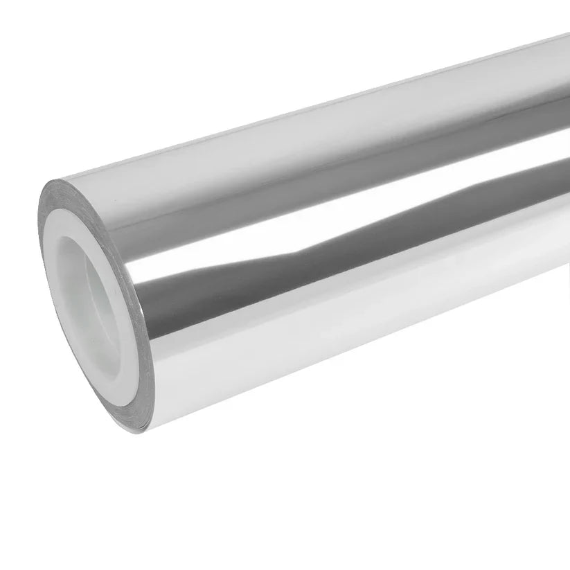 Silver mirror chrome vinyl roll with a 120gsm double PE coated liner for high-quality projects