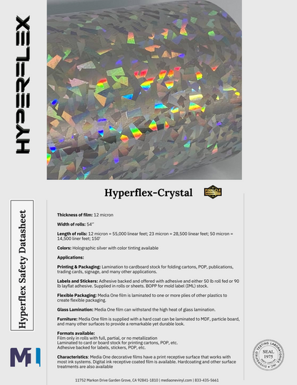 Hyperflex-Crystal Chrome finish vinyl roll with holographic silver color and multiple applications