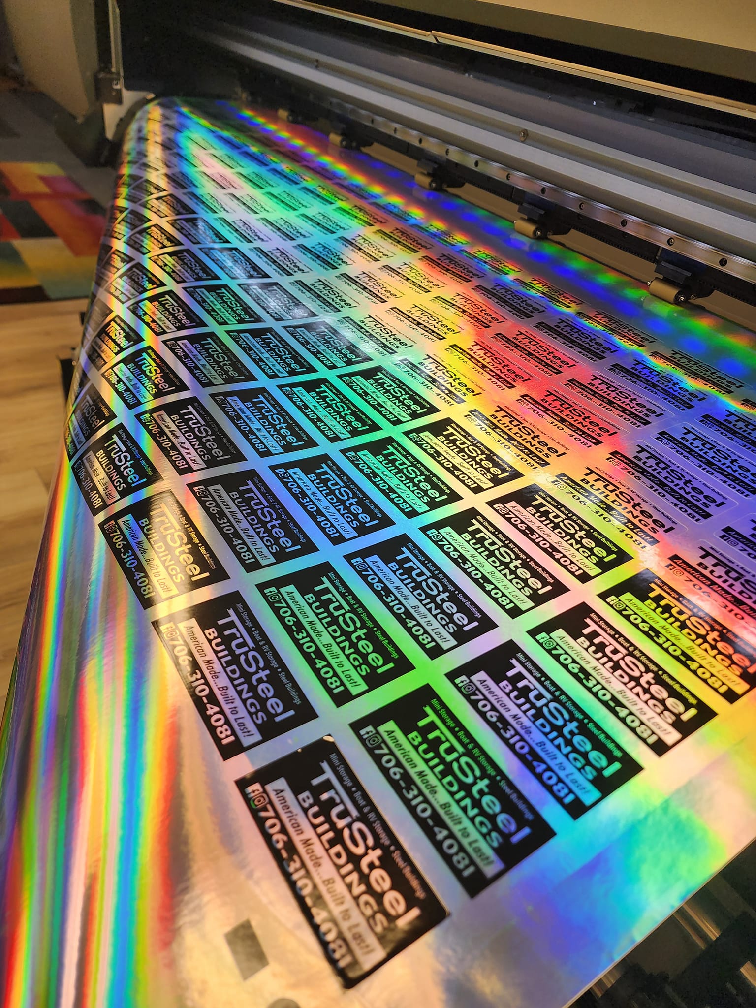 Holographic printable vinyl showing vibrant colors and detailed patterns ready for printing projects